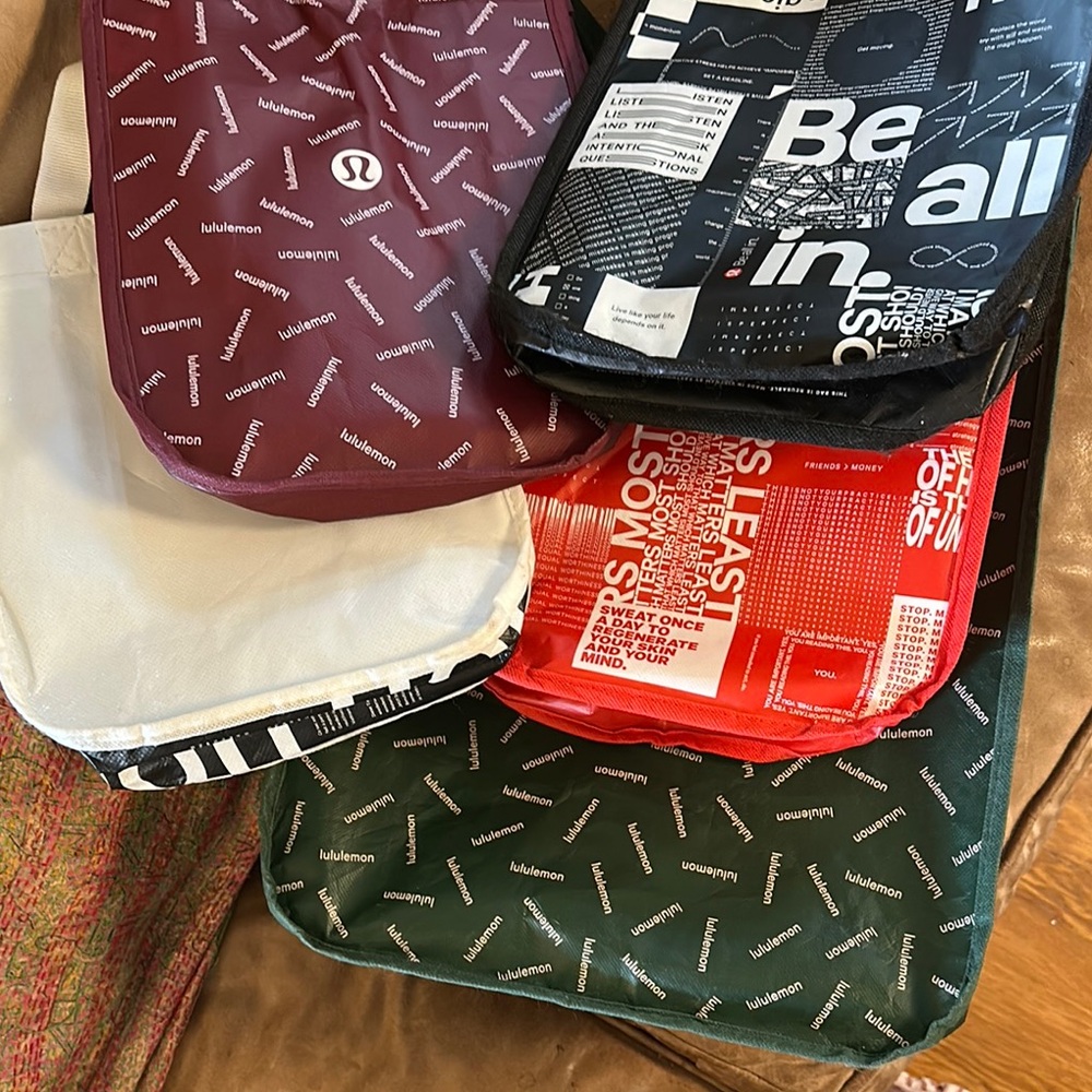 5 Lululemon Tote Bags - 4 Small, 1 Large